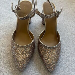 J.Crew Champagne Gold Glitter Pointy Toe Heels